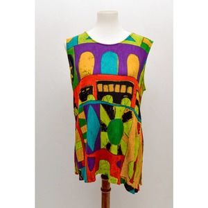 Vintage Key Lime Pie womens top sleeveless multicolor 1X 90s